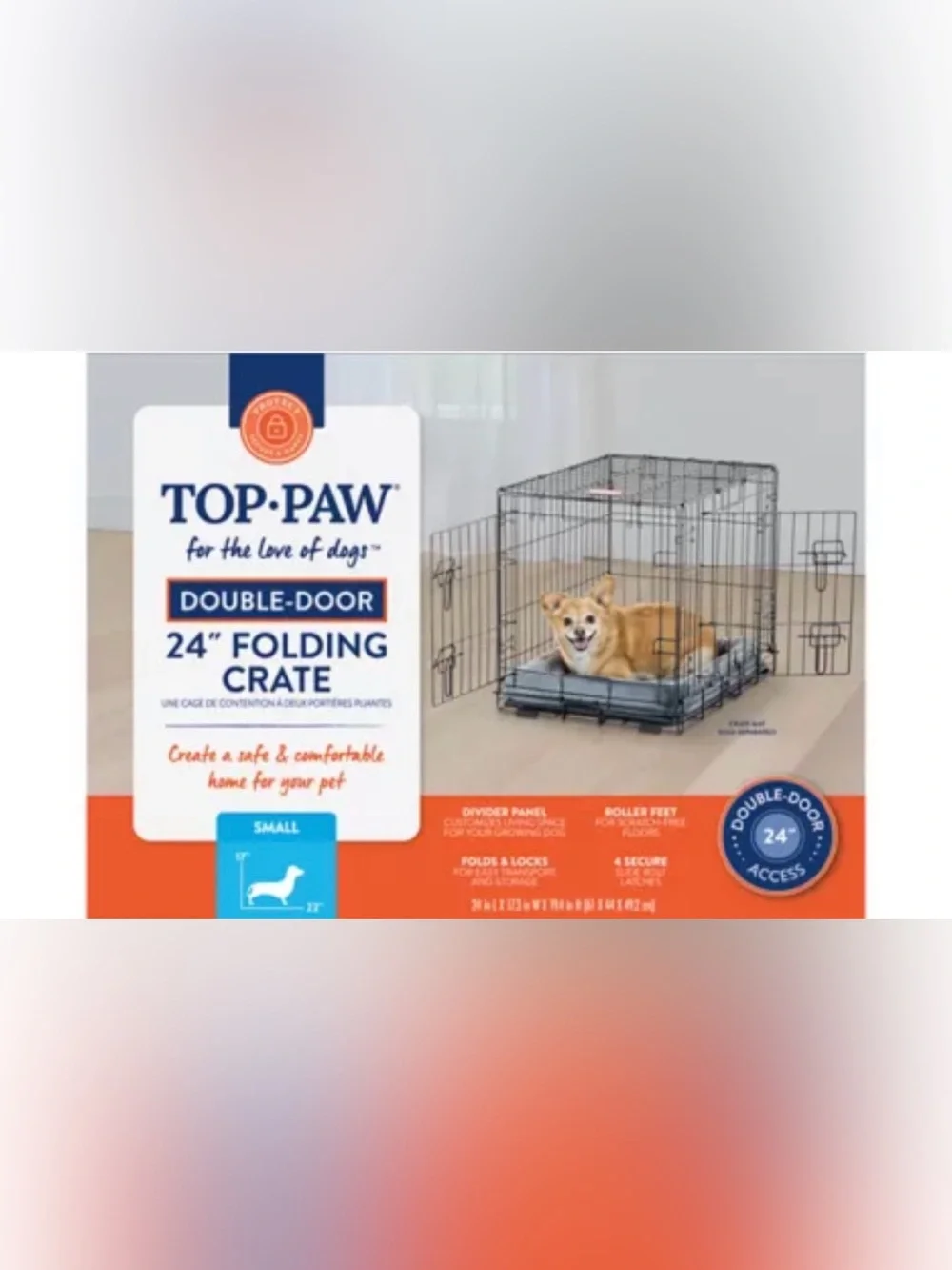 Top Paw® Double Door Folding Wire Dog Crate w/ Divider Panel - Leak Prook Tray;